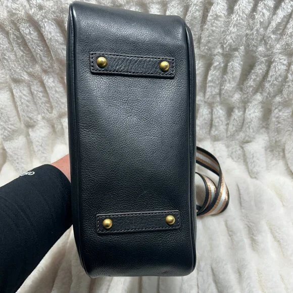 Dooney & Bourke Black Pebble Grain Zip Sac w/ With Custom Striped Web Strap - Picture 8 of 11